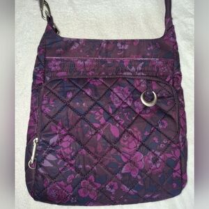 🆕Travelon Anti Theft Cotton Boho Square Crossbody Bag Quilted Wine Rose Purple